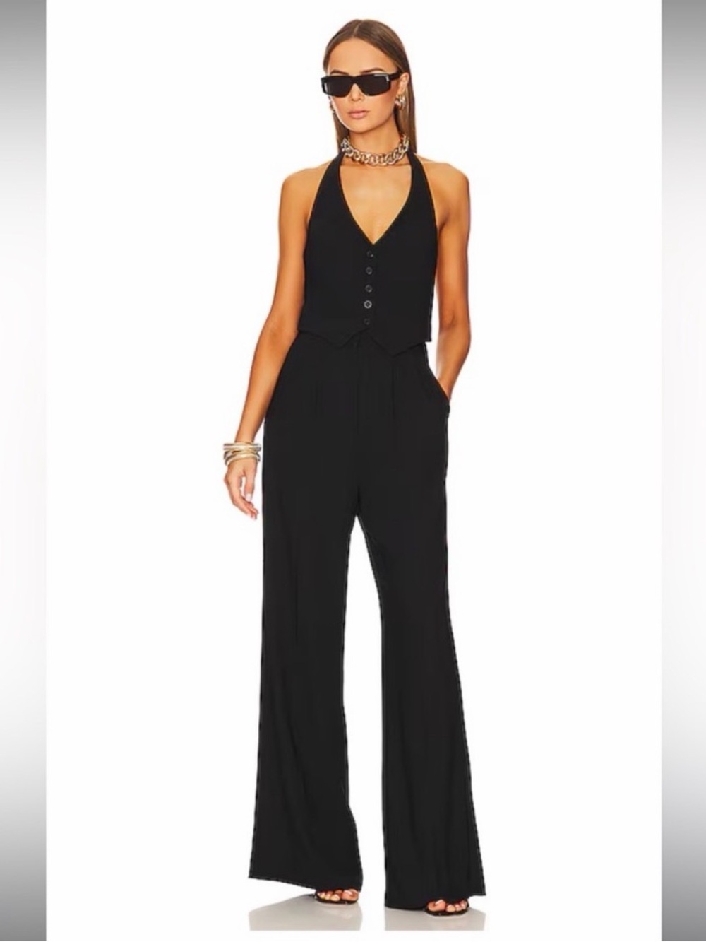Amanda Uprichard Black Halter Vest Jumpsuit